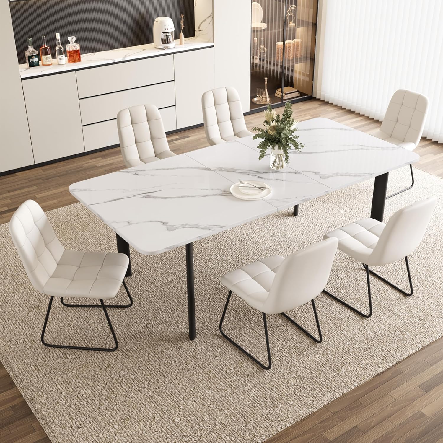 Extendable Dining Table Set for 6-8 People