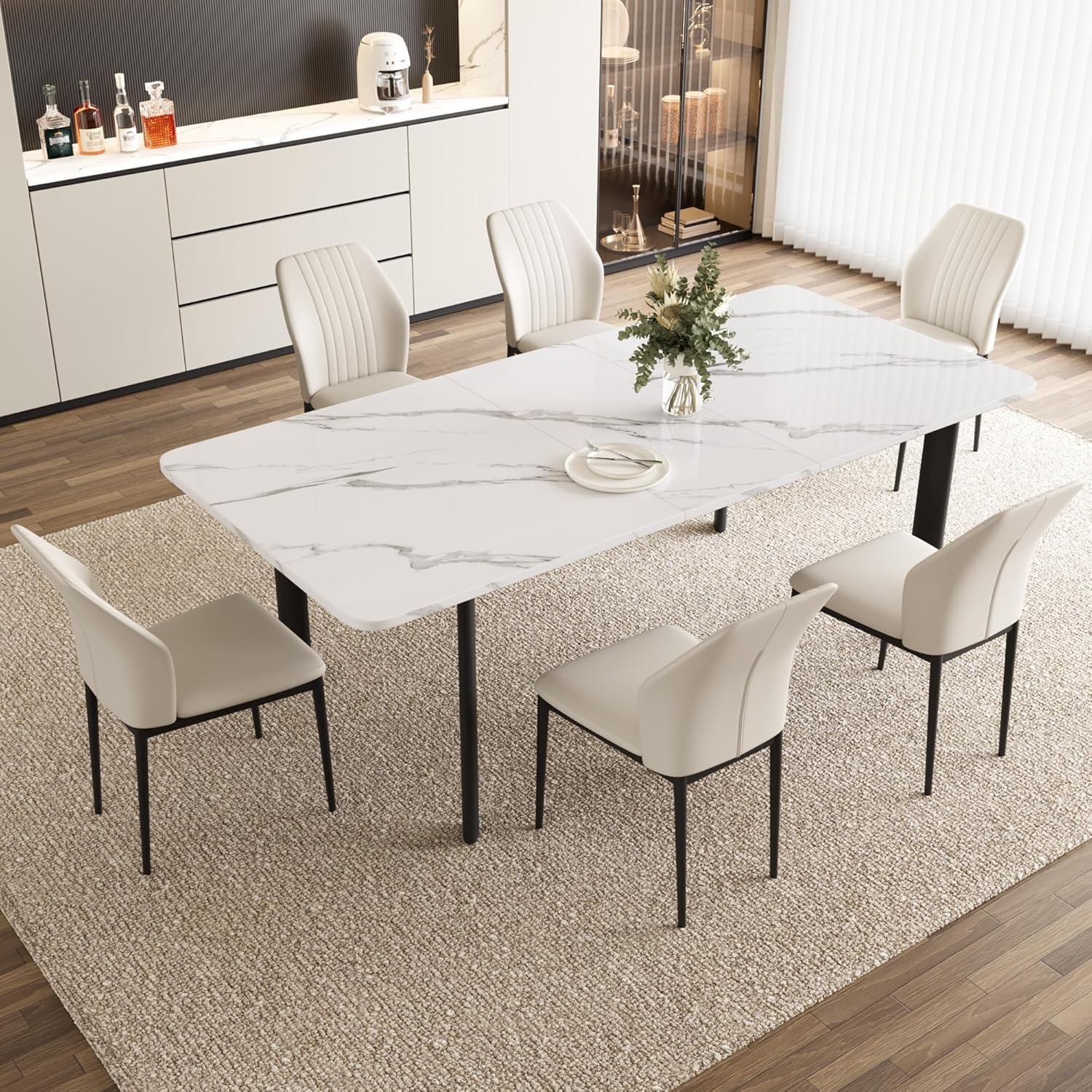 Extendable Dining Table Set for 6-8 People
